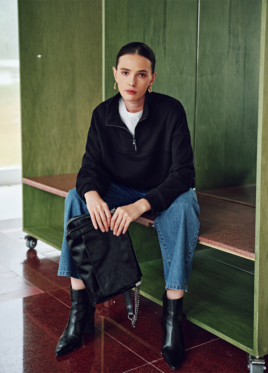 休閒立領混棉長袖上衣